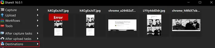 Launch ShareX and Look for Destination Option