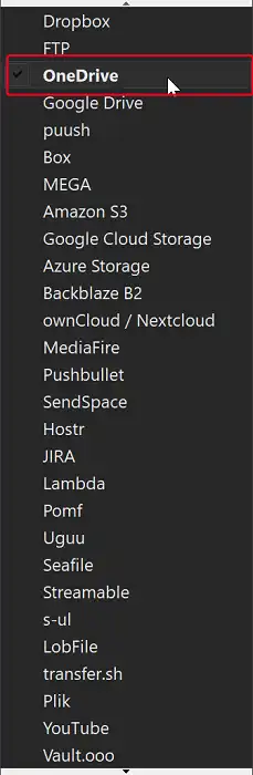 Select Onedrive from the List