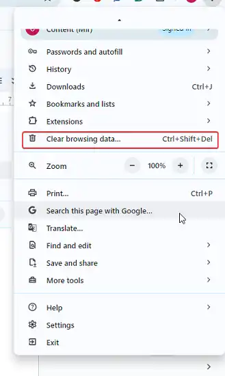 click on Clear browsing data