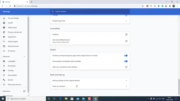 Reset Chrome to Default Settings